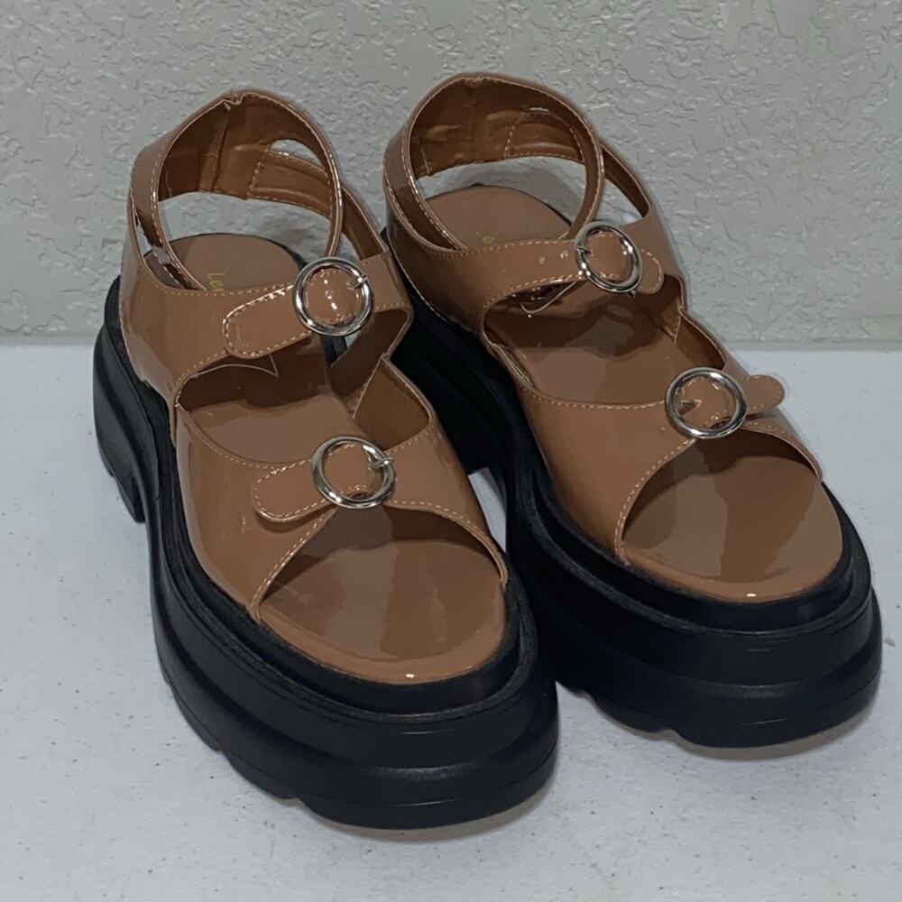 Lemonade Shoes Platform Sandals Uplifting Chunky Nude‎ Brown Women's Size 9 NEW
